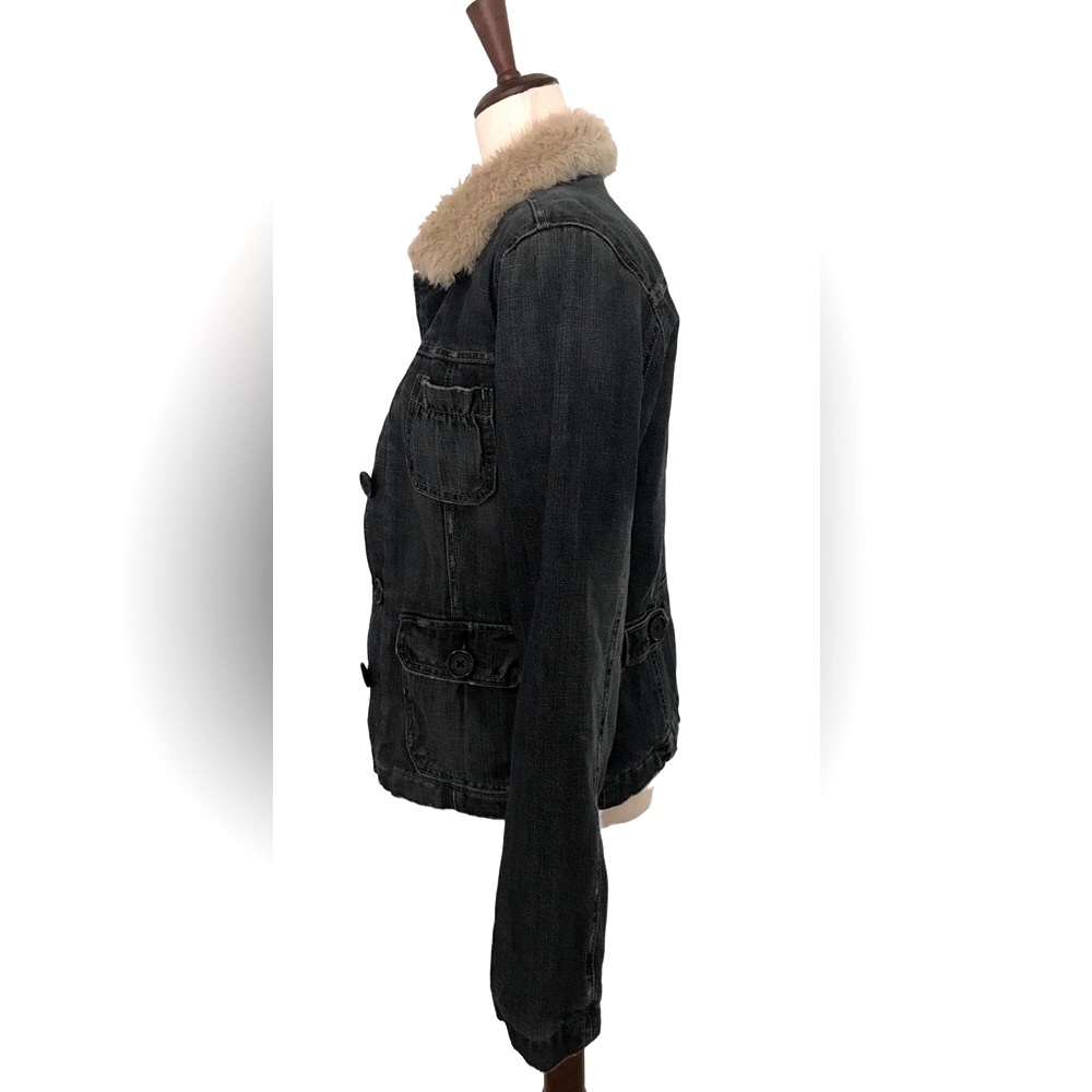 Abercrombie & Fitch Jean Jacket Faux Fur Collar Medium Lined Button Down Pockets - Picture 5 of 11